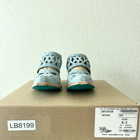 Lane Robin Mule Blue Cowboy Boots Womens 8 Cowgirl Western Leather Short Ankle - Picture 11 of 13